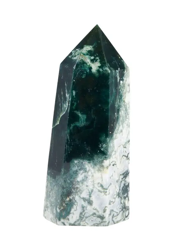 Dark Green Moss Agate Point - One Of A Kind Moss Agate Stone Tower - Standing Moss Agate Crystal Point - Large Moss Agate Crystal Tower #28