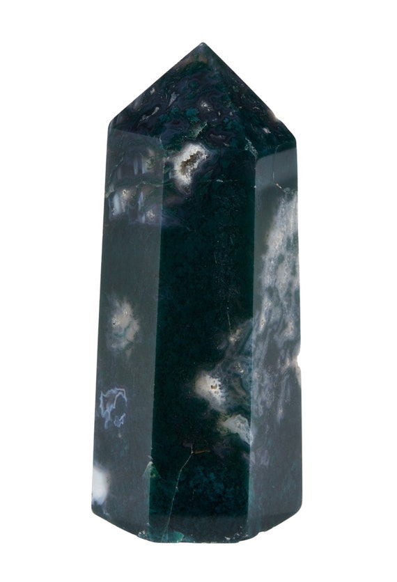 Moss Agate Point - Standing Moss Agate Stone Tower - Large Moss Agate Crystal Point - Green Crystal Point - Polished Agate Crystal Tower #10