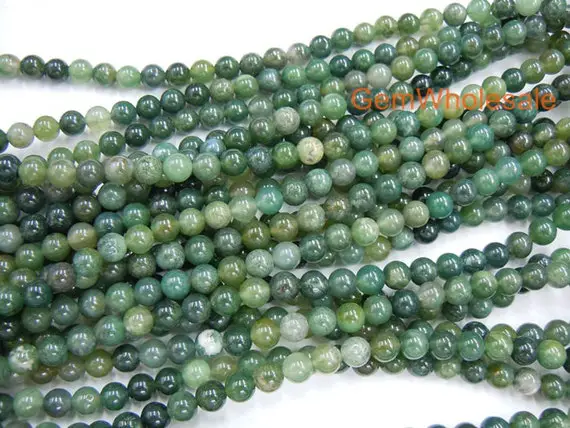 15.5" Natural Moss Agate 4mm/6mm Round Beads, Natural Green Gemstone, Semi-precious Stone, Diy Jewelry Beads, Gemstone Wholesaler