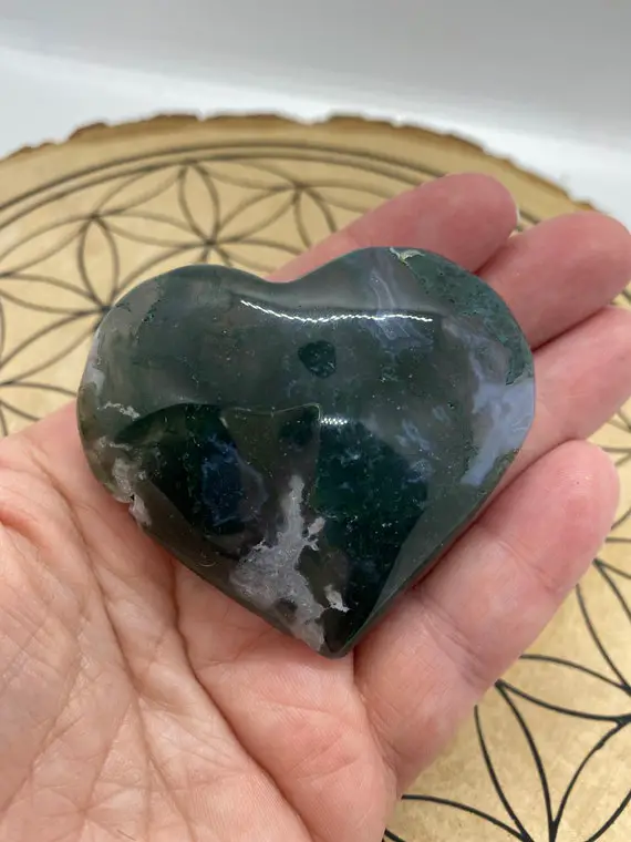 Moss Agate Crystal Heart - Reiki Charged - Powerful Earth Energy - Nature Spirits - Mother Gaia - Connect With Mother Nature  New Beginnings