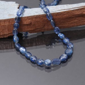 Shop Kyanite Necklaces! Natural Indigo Kyanite Beaded Necklace, 5×6-7x10mm Blue Kyanite Oval Tumble Beads Necklace, Beautiful Gift For Her,Anniversary Gift Necklace | Natural genuine Kyanite necklaces. Buy crystal jewelry, handmade handcrafted artisan jewelry for women.  Unique handmade gift ideas. #jewelry #beadednecklaces #beadedjewelry #gift #shopping #handmadejewelry #fashion #style #product #necklaces #affiliate #ad