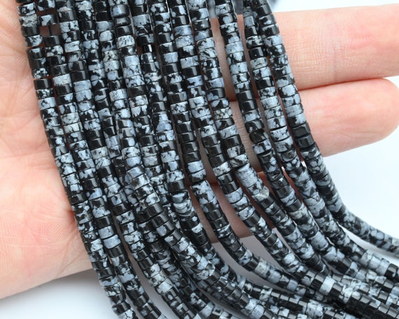 2x4mm Snow Flake Obsidian Rondelle Beads,heishi Gemstone Beads,jewelry Making Beads,wholesale Loose Beads,for Bracelet Beads/necklace Beads.