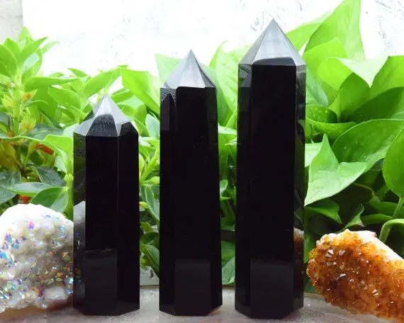 6~9" Large Black Obsidian Tower,large Crystal Tower,healing Crystal Tower,black Obsidian Tower,large Black Obsidian Wand,for Home Decor.
