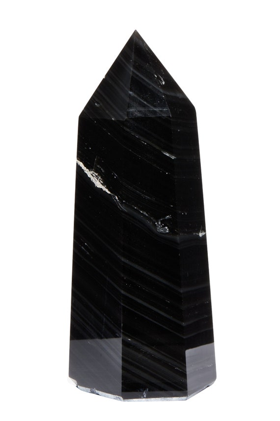 Black Obsidian Stone Tower - Large Obsidian Crystal Point - Polished Obsidian Point - Standing Obsidian Tower - Black Obsidian Decor - #34