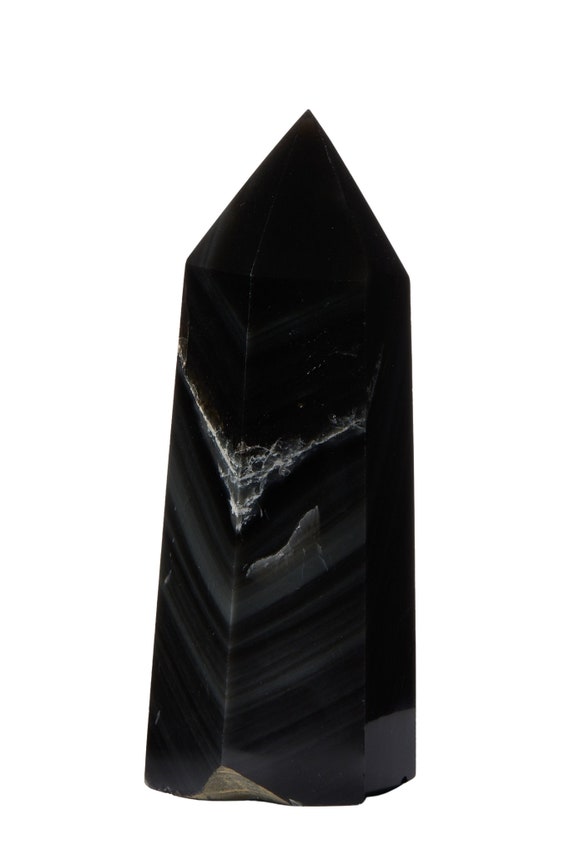 Black Obsidian Stone Point - Black Obsidian Crystal Point - Polished Black Obsidian Tower - Standing Obsidian Point - Black Crystal Decor #3