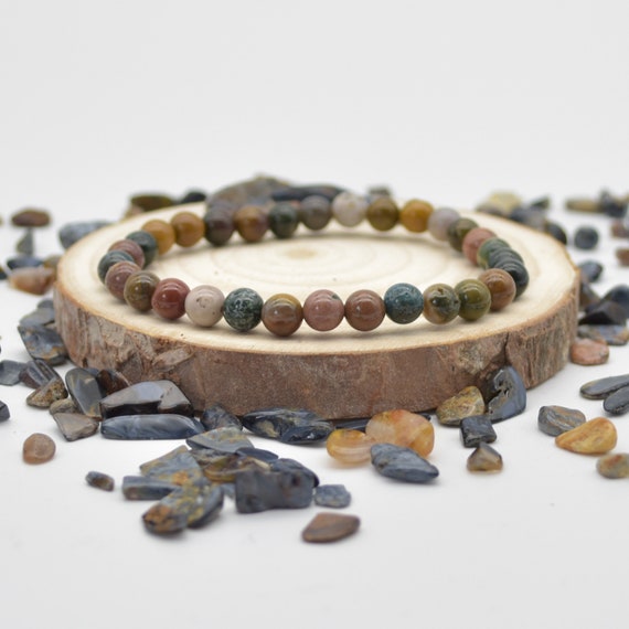 Natural Ocean Jasper Semi-precious Gemstone Round Beads Sample Strand / Bracelet - 6mm Or 8mm Sizes, 7.5"