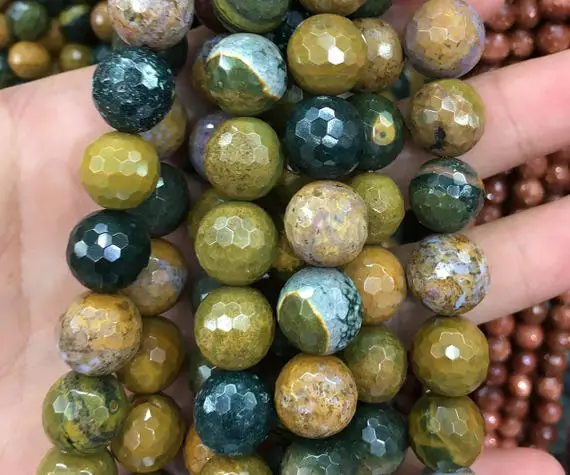 Ocean Jasper, Natural Gemstone Beads, Red Yellow Green Jasper Faceted Beads, Round Stone Beads 6mm 8mm 10mm 12mm 15''