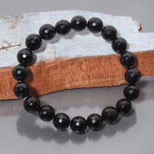 Natural Black Onyx Football Cut Beaded Bracelet, Black Bead Stretch Bracelet, 10mm Black Onyx Faceted Round Beads Bracelet, Unisex Bracelet | Natural genuine Array bracelets. Buy crystal jewelry, handmade handcrafted artisan jewelry for women.  Unique handmade gift ideas. #jewelry #beadedbracelets #beadedjewelry #gift #shopping #handmadejewelry #fashion #style #product #bracelets #affiliate #ad