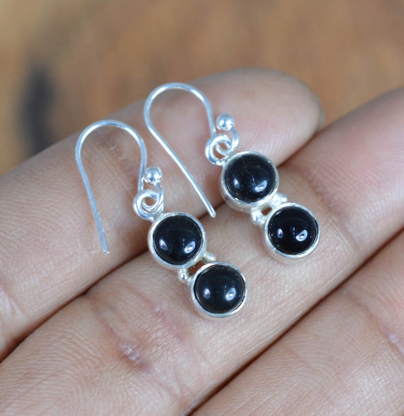 Black Onyx 925 Sterling Silver Hook Earring ~ 2 Gemstone Jewelry