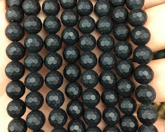 Onyx Faceted Matte Beads, Natural Stone Beads, Black Onyx Beads 4mm 6mm 8mm 10mm 12mm 15''