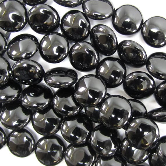 12mm Black Onyx Coin Beads 15.5" Strand 34767