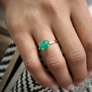 Shop Onyx Rings! 14k Yellow Gold Green Onyx Ring · Semiprecious Green Onyx Ring · Vermeil Gold Solitaire Ring · Tarnish Free Rings · Oval Cut Gem Ring | Natural genuine Onyx rings, simple unique handcrafted gemstone rings. #rings #jewelry #shopping #gift #handmade #fashion #style #affiliate #ad