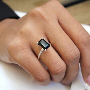 Shop Healing Gemstone Rings! Rectangle Ring · Black Onyx Ring · Unique Rings · Delicate Gemstone Ring · Silver Ring · 925 Silver Stack Ring | Natural genuine Gemstone rings, simple unique handcrafted gemstone rings. #rings #jewelry #shopping #gift #handmade #fashion #style #affiliate #ad