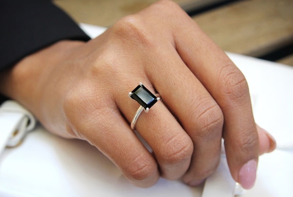 Rectangle Ring · Black Onyx Ring · Unique Rings · Delicate Gemstone Ring · Silver Ring · 925 Silver Stack Ring