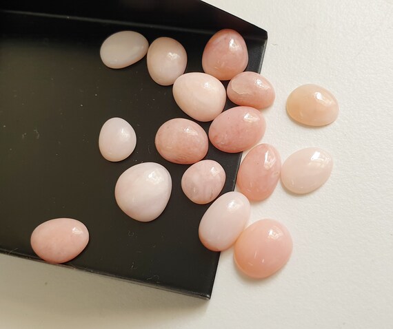9-12.5mm Pink Opal Cabochons, Natural Plain Free Form Shape Pink Opal Flat Back Cabochon, Opal For Jewelry (5pcs To 10pcs Option) - Pdg293