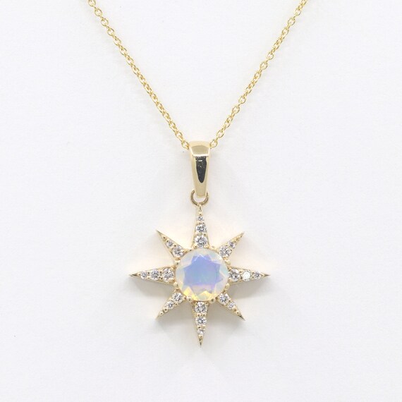 14k Opal Diamond Star Necklace / Opal Necklace / Diamond Necklace / Opal Pendant / Star Necklace / Yellow Gold / Necklace For Women