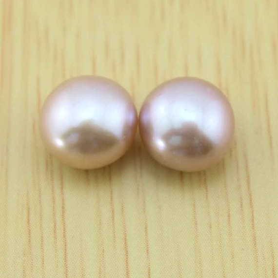 8-9mm Purple Pearl Button Beads, Nearly Round Pearls, Semi-drilled Freshwater Pearls, For Earring/ring Jewelry, Wholesale Pearl--2pcs--jb032