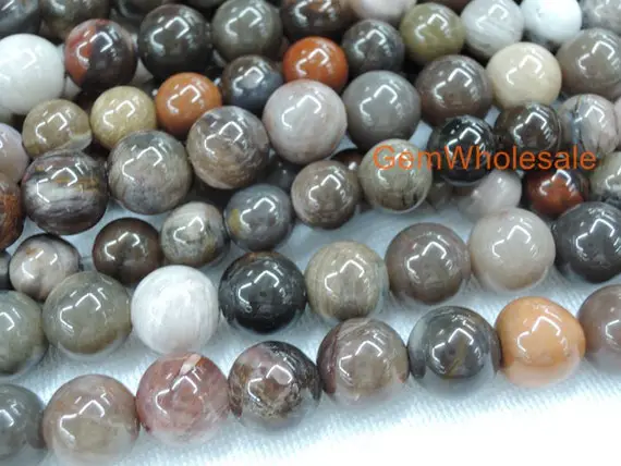 15.5“ 6mm/8mm/10mm Wood Fossil Stone Round Beads,brown Fossilized Wood Stone, Petrified Wood Diy Jewelry Beads, Jewelry Supply