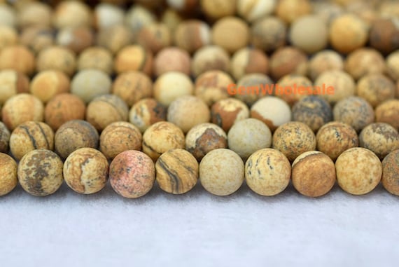 15.5" Matte Picture Stone 6mm/8mm Round Beads, Yellow Brown Color Diy Beads, Natural Gemstone Picture Jasper, Frosted Picture Jasper