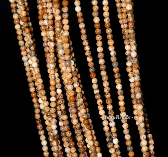 2mm Picture Jasper Gemstone, Brown, Round 2mm Loose Beads 16 Inch Full Strand (90113968-107 - 2mm A)