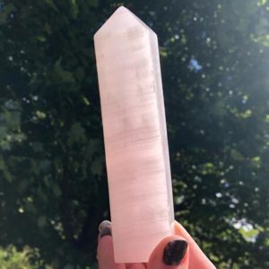 5.3" Pink Calcite Crystal Tower #3 Polished Point, Banded Light Pastel Pink Gemstone Decor for Home, UV Reactive, Witchy Gift for Her Friend | Natural genuine stones & crystals in various shapes & sizes. Buy raw cut, tumbled, or polished gemstones for making jewelry or crystal healing energy vibration raising reiki stones. #crystals #gemstones #crystalhealing #crystalsandgemstones #energyhealing #affiliate #ad