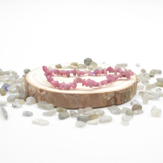 Natural Pink Tourmaline Semi-precious Gemstone Chip / Nugget Beads Sample Strand / Bracelet - 3mm - 7mm, 7.5"