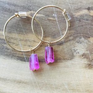 Tiny Tourmaline Earrings pink Tourmaline Earrings Raw Tourmaline Earrings Boho Earrings Hoop Earrings October Birthstone Drop Earrings | Natural genuine Gemstone earrings. Buy crystal jewelry, handmade handcrafted artisan jewelry for women.  Unique handmade gift ideas. #jewelry #beadedearrings #beadedjewelry #gift #shopping #handmadejewelry #fashion #style #product #earrings #affiliate #ad
