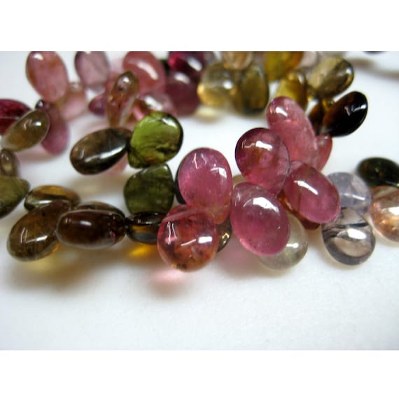 6x8mm Multi Tourmaline Plain Pear Beads, Multi Tourmaline Plain Pear Beads For Jewerly, Green And Pink Tourmaline (25pcs To 50pcs Options)