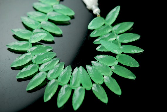Carved Prehnite Green Chalcedony Leaves