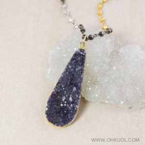 Shop Pyrite Necklaces! 50% OFF SALE – Grey or Black Druzy Necklace, Black/Gold/Silver Pyrite Bead Chain, Pyrite Jewelry, Druzy Necklaces | Natural genuine Pyrite necklaces. Buy crystal jewelry, handmade handcrafted artisan jewelry for women.  Unique handmade gift ideas. #jewelry #beadednecklaces #beadedjewelry #gift #shopping #handmadejewelry #fashion #style #product #necklaces #affiliate #ad