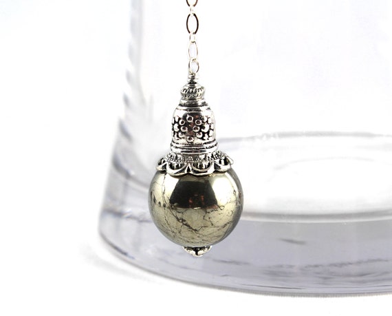 Pyrite Gemstone Pendulum, Dowsing Pendulum, Metaphysical, Intuition, Divination, Magic, Wicca, Yoga Style, Pyrite Gemstone Pendulum Necklace
