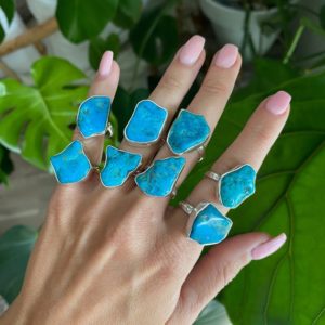 Shop Quartz Crystal Rings! Genuine Turquoise Adjustable Ring, Quartz, Silver Ring | Natural genuine Quartz rings, simple unique handcrafted gemstone rings. #rings #jewelry #shopping #gift #handmade #fashion #style #affiliate #ad