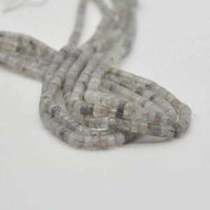 Shop Quartz Crystal Rondelle Beads! High Quality Grade A Natural Grey Quartz Semi-Precious Gemstone Flat Heishi Rondelle / Disc Beads – approx 4mm x 2mm – 15.5" strand | Natural genuine rondelle Quartz beads for beading and jewelry making.  #jewelry #beads #beadedjewelry #diyjewelry #jewelrymaking #beadstore #beading #affiliate #ad