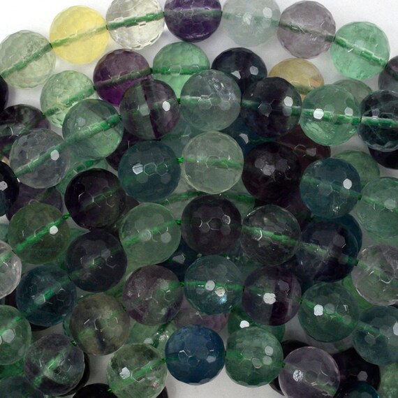Natural Faceted Rainbow Fluorite Round Beads Gemstone 15" Strand 6mm 8mm 10mm Natural Faceted Rainbow Fluorite Round Beads Gemstone 15" Strand 6mm 8mm 10mm