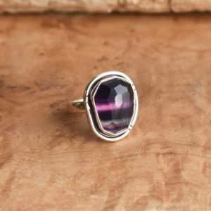 Chunky Rainbow Fluorite Boho Ring – .925 Sterling Silver – Silversmith Ring – Multi-color Fluorite | Natural genuine Gemstone rings, simple unique handcrafted gemstone rings. #rings #jewelry #shopping #gift #handmade #fashion #style #affiliate #ad