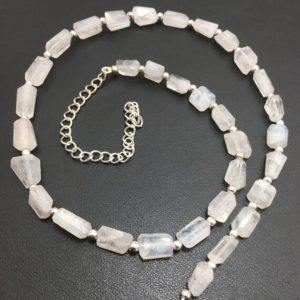Shop Rainbow Moonstone Chip & Nugget Beads! 16" Inches White Rainbow Moonstone Beaded Necklace ,Moonstone Faceted Nugget Shape Necklace , Flashy Moonstone Necklace,Gift For Her | Natural genuine chip Rainbow Moonstone beads for beading and jewelry making.  #jewelry #beads #beadedjewelry #diyjewelry #jewelrymaking #beadstore #beading #affiliate #ad