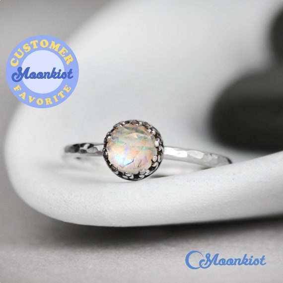 Vintage Style Rainbow Moonstone Promise Ring, Sterling Silver Moonstone Ring, Moonstone Gemstone Ring, June Birthstone | Moonkist Designs