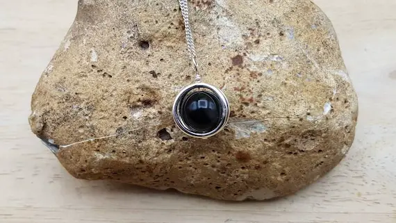 Minimalist Rainbow Obsidian Circle Pendant Necklace. 925 Sterling Silver Necklaces For Women. 10mm Stone. Gift For Her Birthday Friend  C1