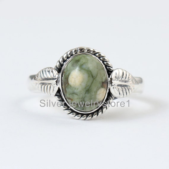 Real Rainforest Jasper 925 Sterling Silver, Oval Stone Ring, Organic Ring , Silver Ring, Natural Gemstone Ring, Women Ring, Handmade Ring
