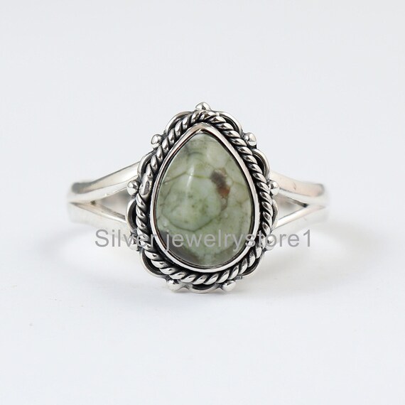 Real Rainforest Jasper 925 Sterling Silver, Pear Shape Stone Ring, Organic Ring , Silver Ring, Natural Gemstone Ring, Women Ring, Handmade