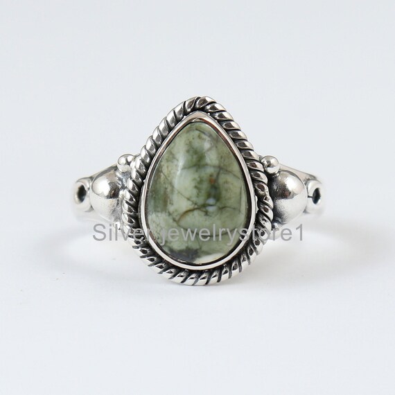 Real Rainforest Jasper Ring, Polished Gemstone Ring, Gem Ring, Natural Stone Ring, 925 Sterling Silver Ring, Wonderful Gift Ring For Women's