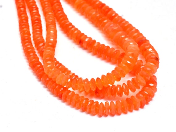Rare Carnelian Disc Faceted Beads | 5mm-9mm Tyre Rondelles 16inch Strand - 125carats | Natural Carnelian Semi Precious Gemstone Heishi Beads