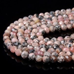 Shop Rhodochrosite Faceted Beads! 5MM Argentina Rhodochrosite Gemstone Grade A Micro Faceted Round Loose Beads 15 inch Full Strand (80009280-P25) | Natural genuine faceted Rhodochrosite beads for beading and jewelry making.  #jewelry #beads #beadedjewelry #diyjewelry #jewelrymaking #beadstore #beading #affiliate #ad