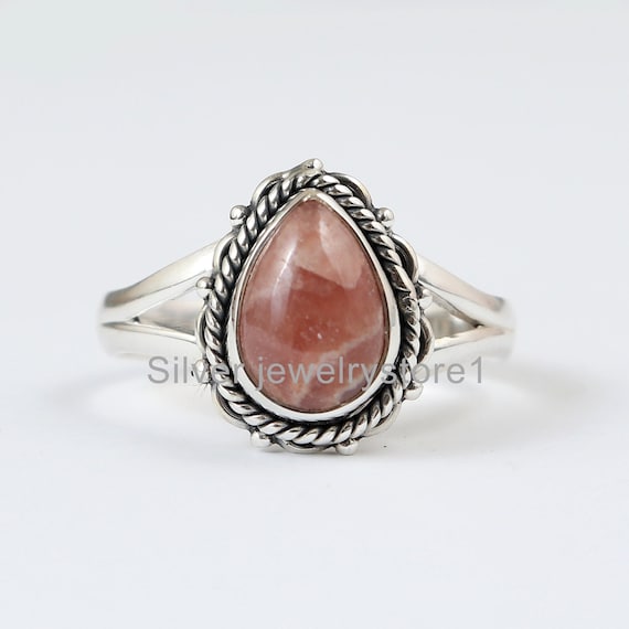 Sterling Ring, Pink Ring, Natural Stone Ring, Real Rhodochrosite Ring, Boho Silver Ring , Statement Rings , Handmade Women Jewelry