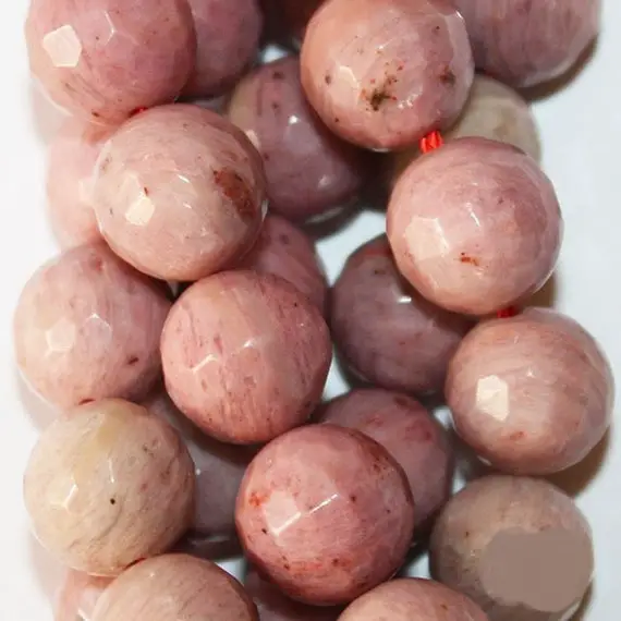 Genuine Faceted Rhodonite Beads - Round 10 Mm Gemstone Beads - Full Strand 15 1/2", 37 Beads, A-quality