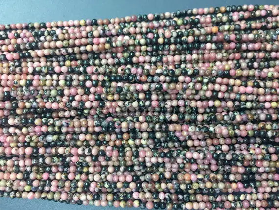 Black Pink Rhodonite  Small Beads - 2mm Pink Gemstone Spacer Beads - 3mm Stone Beads - Small Stone Beads Supplies -15inch