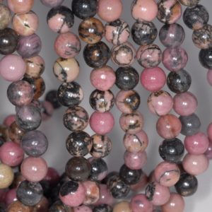 Shop Rhodonite Beads! 6mm Haitian Flower Rhodonite Gemstone Pink Black Round Loose Beads 15.5 inch Full Strand (80002569-805) | Natural genuine beads Rhodonite beads for beading and jewelry making.  #jewelry #beads #beadedjewelry #diyjewelry #jewelrymaking #beadstore #beading #affiliate #ad