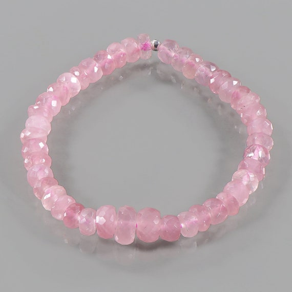 Rose Quartz Gemstone Handmade Stretch Bracelet, Rose Quartz Bracelet, Healing Bracelet, Silver Bracelet, Pink Gemstone Bracelet,gift For Her