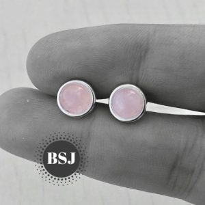 Rose Quartz Stud Earrings, Round Studs, Cobochon Gemstone, 925 Sterling Silver, Silver Gemstone Studs, Can Be Personalized, Gift, Sale, Mom | Natural genuine Array earrings. Buy crystal jewelry, handmade handcrafted artisan jewelry for women.  Unique handmade gift ideas. #jewelry #beadedearrings #beadedjewelry #gift #shopping #handmadejewelry #fashion #style #product #earrings #affiliate #ad