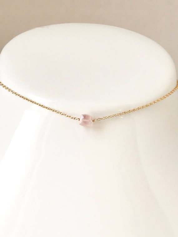 Rose Quartz Necklace Pink Gemstone Necklace 14 K Gold Fill Necklace Valentines Day Gift Girlfriend Gift Natural Stone Necklace For Women